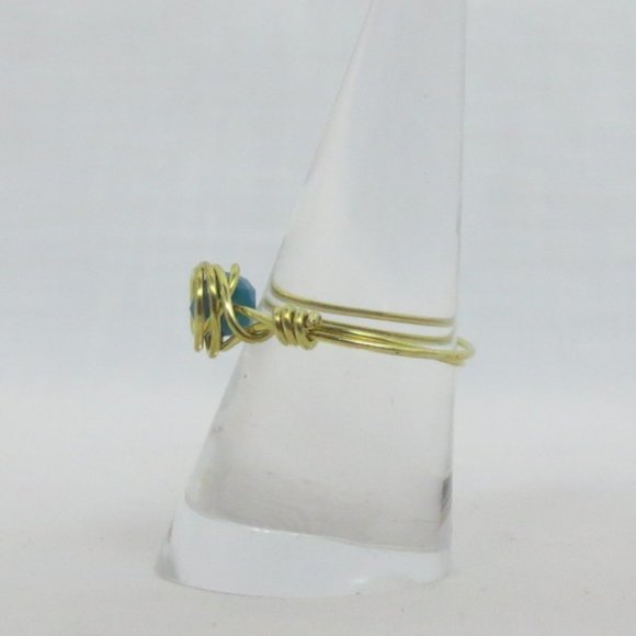 New Brass Wrapped Teal Crystal Hand Crafted Ring - Picture 5 of 9